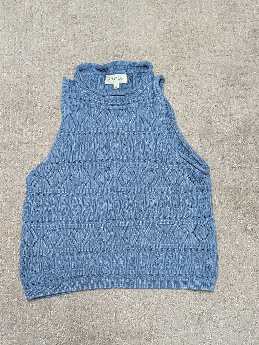 Nation LTD Sky Blue Openwork Knit Mock Neck Tank